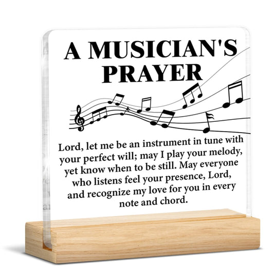 Musical Gifts for Men Women, Birthday Graduation Gifts for Music Lover Musicians Music Teacher, Musicians Prayer Clear Acrylic Desk Decorative Sign Home Office Decor