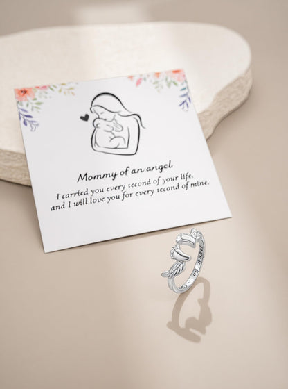MIFYNN Miscarriage Gifts for Mothers Pregnancy Loss Son or Daughter Ring Mommy of an Angel Wing Ring Silver Mom Feather Rings Mother's Day Gifts