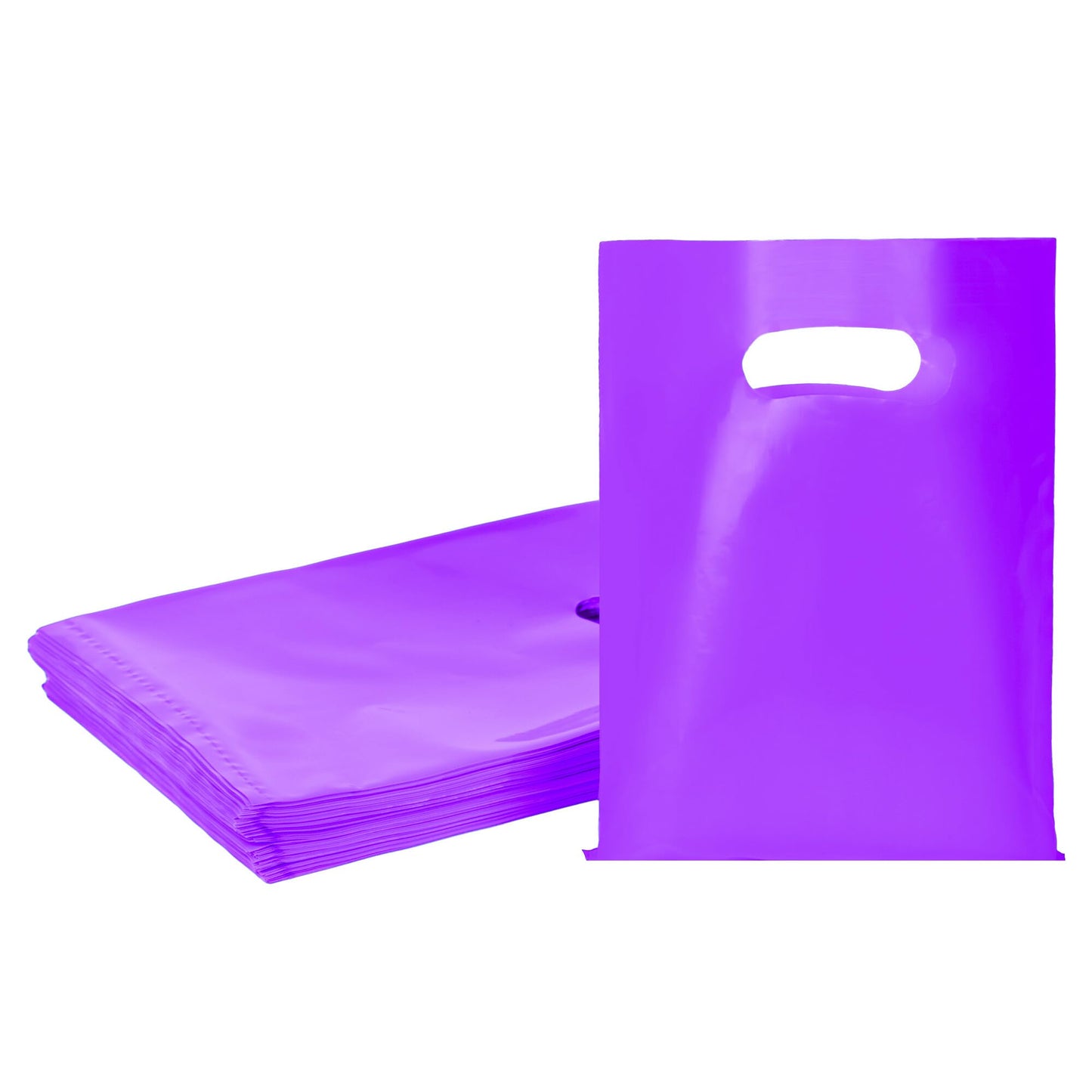 Purple 100 PCS Small Gift Bags, 6"x8" Goodie Party Favor Bags with Handle, Treat Retail Pouches for Kids Birthday, Christmas, Small Business