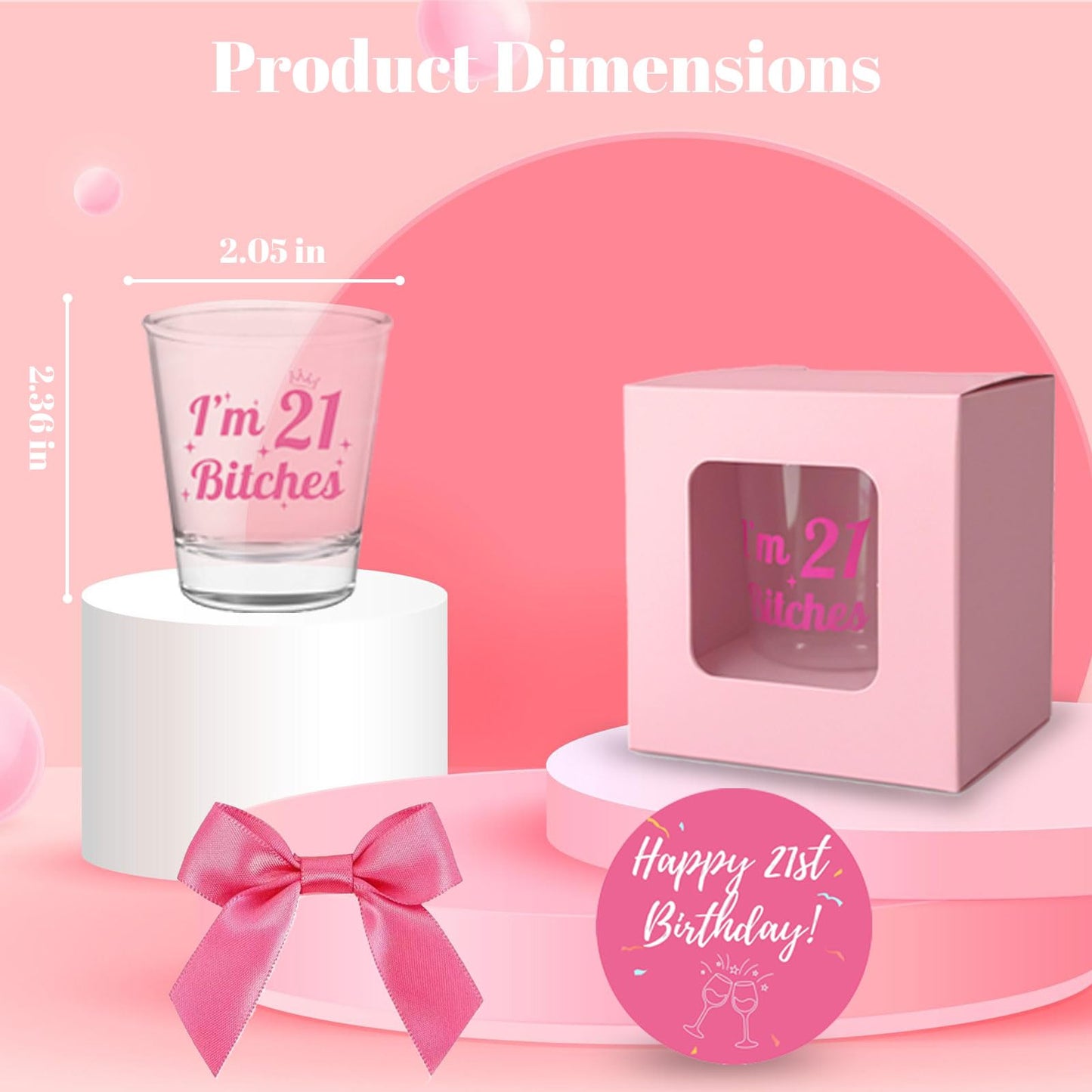 21st Birthday Shot Glass for Birthday Girl, Cool 21st Birthday Gifts, Turning 21 Present, Pink Shot Glasses, I'm 21, 2oz
