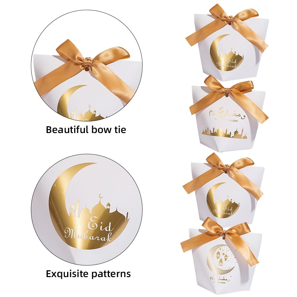 Colodeol 20Pcs Eid Mubarak Goodie Bags，Ramadan Goodie Bags with Ribbons Eid Mubarak Treat Bags Eid Gift Bags for Ramadan Kareem Eid Mubarak Party Supplies