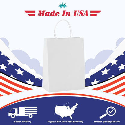 GSSUSA White Paper Bags 8X4.25X10.5 20Pcs, Gift Paper Bag with Handles Bulk, Graduation Gift, Sturdy Kraft Paper, Retail Shopping Bags, Party Favor, Christmas