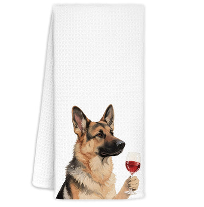 Funny German Shepherd Bar Towel, German Shepherd Dog Mom Gifts for Women Men, Dog Kitchen Hand Towels, Wine Christmas Decor, Wine Bar Gifts for Men Wines Lover Bartender, 16x24