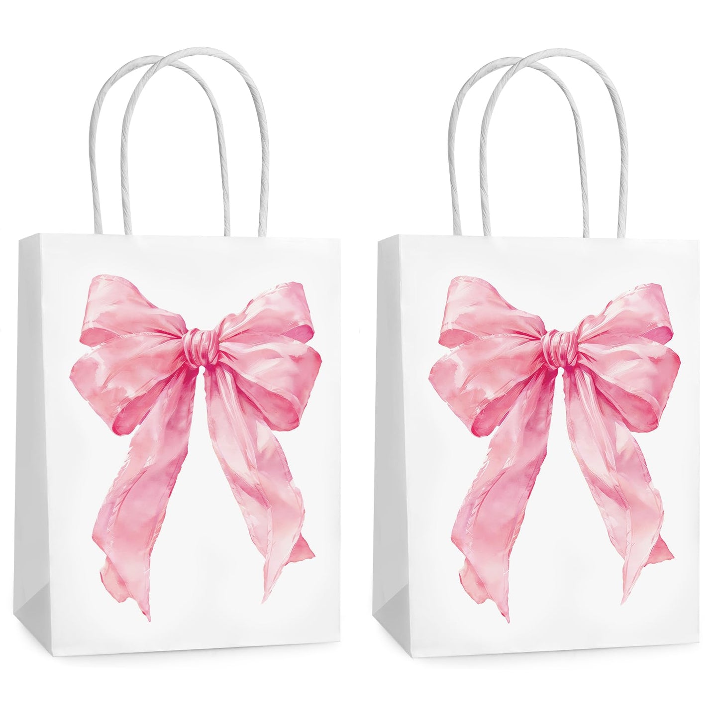 Hxezoc 12 Pieces Pink Bow Gift Bags with Handle, Paper Treat Candy Bag Girly Bow Favor Bags for Bow Theme Bachelorette Party Birthday Party Decoration Supplies