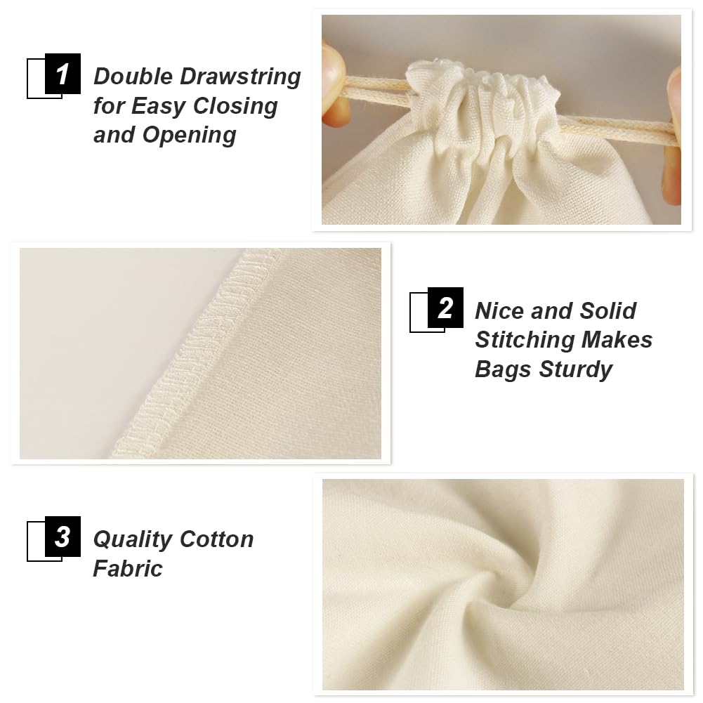 HRX Package 20pcs Muslin Bags 8x10 inches, Cotton Drawstring Bag Fabric Gift Pouches Sachet for Jewelry Party Favors Wrapping DIY