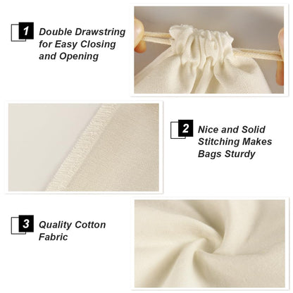 HRX Package 20pcs Muslin Bags 8x10 inches, Cotton Drawstring Bag Fabric Gift Pouches Sachet for Jewelry Party Favors Wrapping DIY