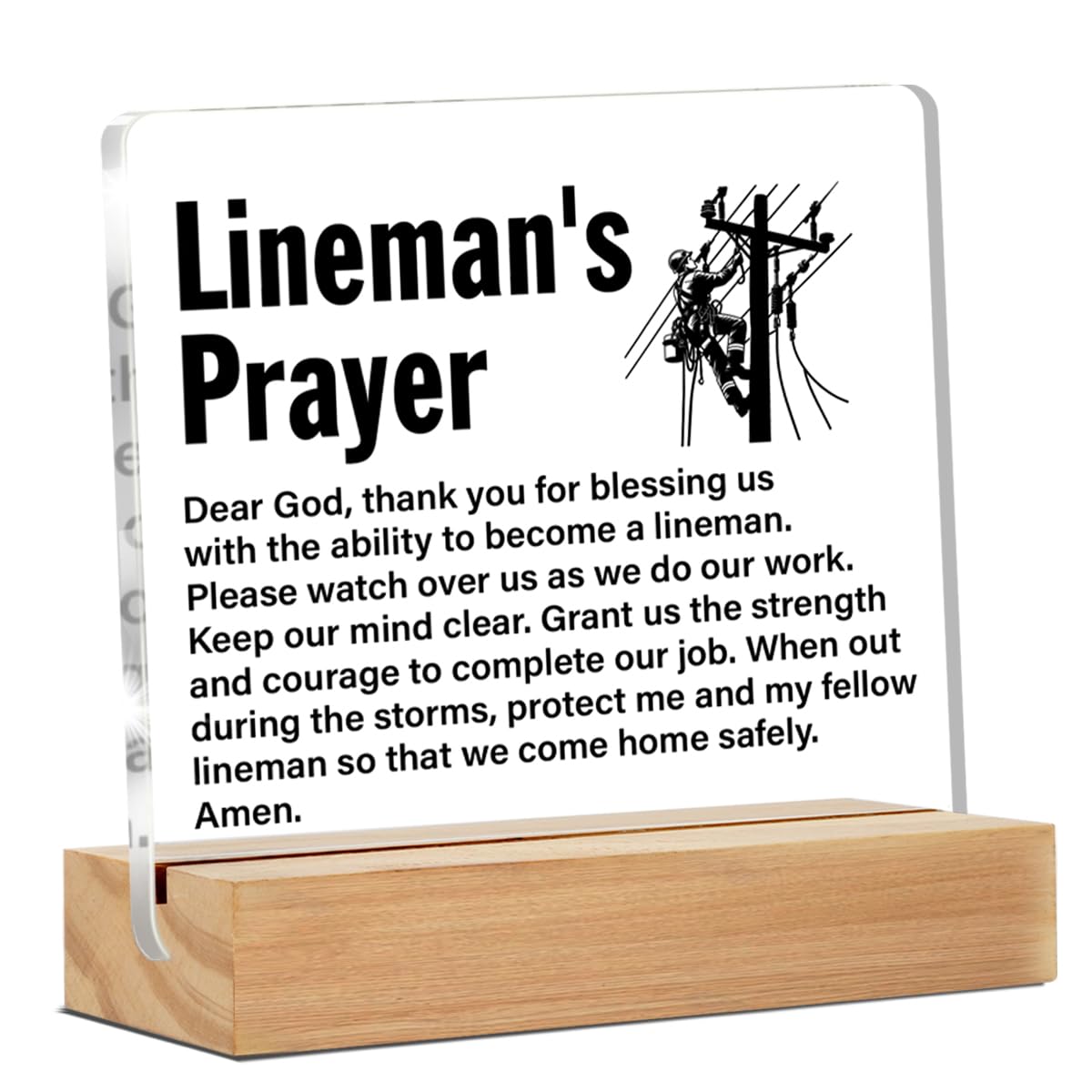 Lineman Gifts, Graduation Gift for Line Worker, Lineman Prayer Clear Desk Decorative Sign Home Office Acrylic Decor