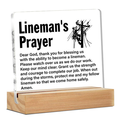 Lineman Gifts, Graduation Gift for Line Worker, Lineman Prayer Clear Desk Decorative Sign Home Office Acrylic Decor