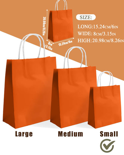 qiqee 24PCS Small Gift Bag with Handles Bulk 8.3"x6"x3" Gift Bags Orange Bags Multiple Uses (Small Size)