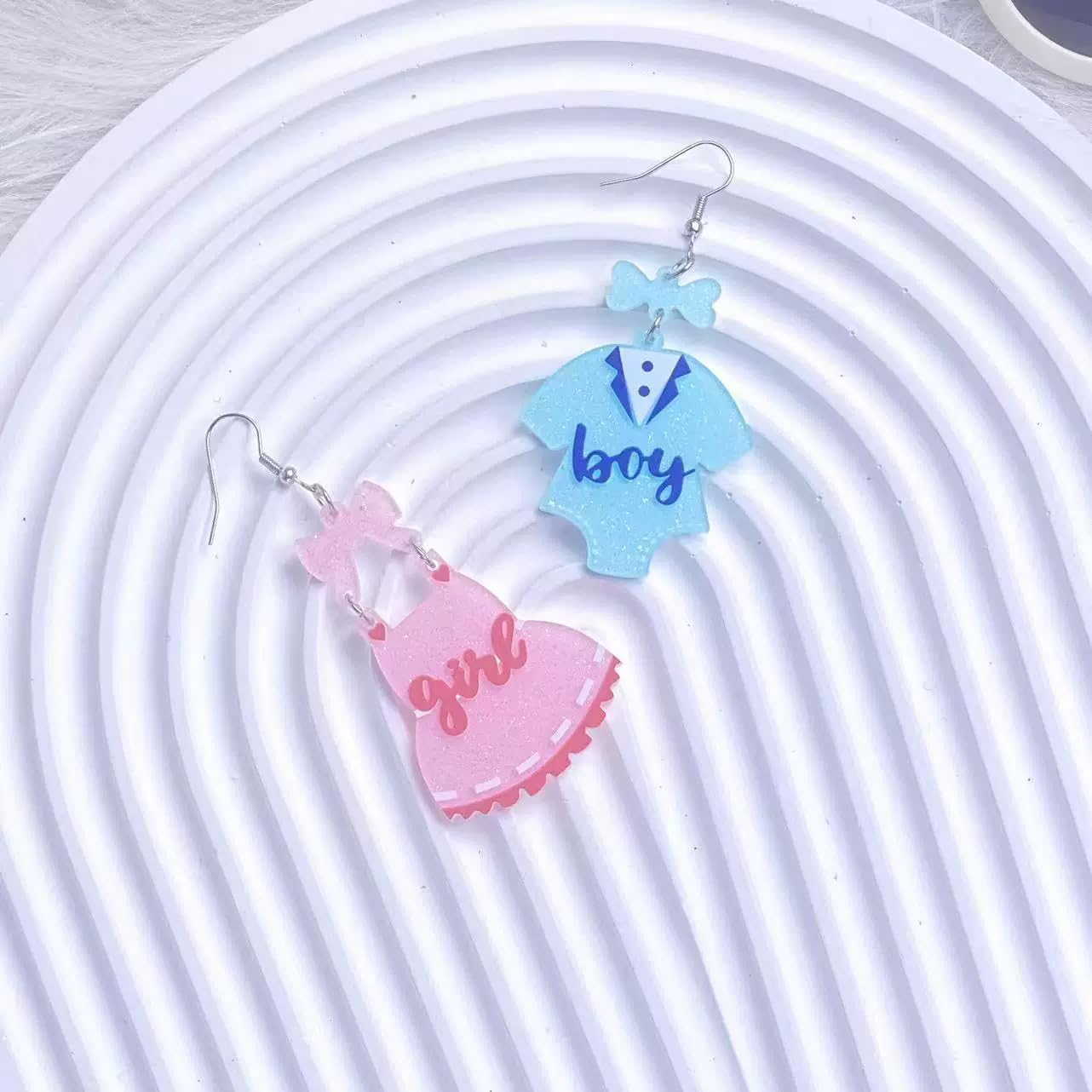Gender Reveal Earrings Glittering Bowknot Dress Clothes Dangle Earrings for Gender Reveal Party Pregnancy Announcement Gifts