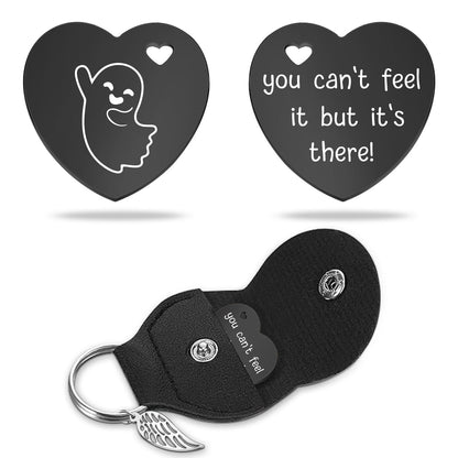 Black Stainless Steel Double-Sided Heart Shaped Token with Leather Bag Long Distance Relationship Valentine's Gift for Couples Boyfriend Girlfriend