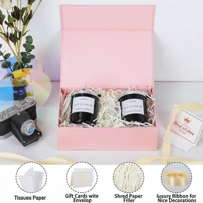UoeRing 1 Pcs Pink Gift Box 9.5x6x3 inch Small Luxury Gift Box for Presents with Magnetic Lid Collapsible,Birthday,Christmas,Contains Card, Ribbon, Tissue Paper,Shredded Paper Fille