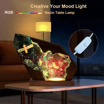 Handcrafted Astronaut Resin Lamp, RGB Galaxy Light With Wood Base USB Charging, Space Themed Bedroom Decor, Astronomy Gift for Sci-fi Lovers, Birthday Valentine's Day Gifts for Women & Men (S,6"x4")