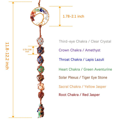 Tree of Life Hanging Chakra Stones, Crystals and Healing Stones Chakra Ornaments for Christmas Tree, Witchy Gifts, Dream Catchers and Meditation Accessories 7 Chakra Decor