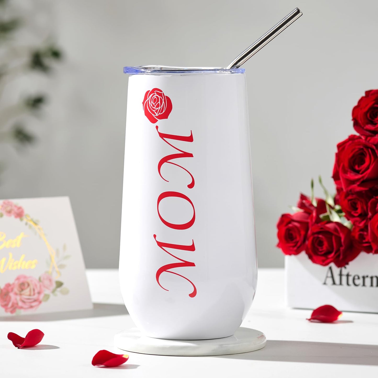Gifts for Mom, Elegant Rose Gift Basket for Women, Birthday Gifts for Mom from Daughter Son Husband Family, Coffee Mug Glass Drinking Set, Mother's Day, Mom Gift Box