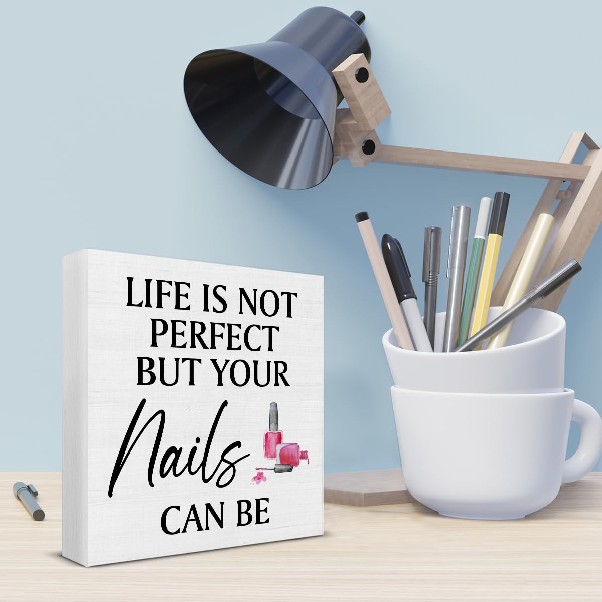 Nail Tech Gift - Nail Technician Gift Ideas - Rustic Life Is Not Perfect But Your Nails Can Be Wooden Sign Home Girls Bedroom Salon Beauty Shop Decor - 5 x 5 Inches