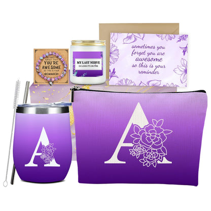 Initial A Monogrammed Gifts for Women Personalized Gifts for Women Mom Bestie Girl Wife Bridesmaid Bride Teacher Christmas Appreciation Bachelor Party Wedding Wedding Birthday Gift Basket Set