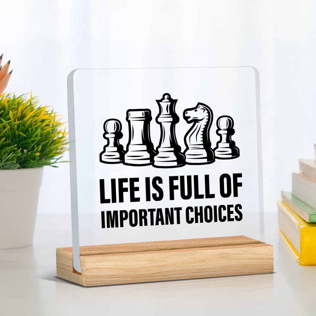 Zauly Acrylic Decorative Signage, 4x4 inches, Chess Lovers Gifts, Modern Design
