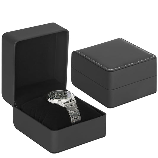 Single Watch Case, Travel Watch Gift Box with Removable Pillow, Luxury PU Leather Wristwatch Display Organizer Holder Boxes for Mem and Women (Black)