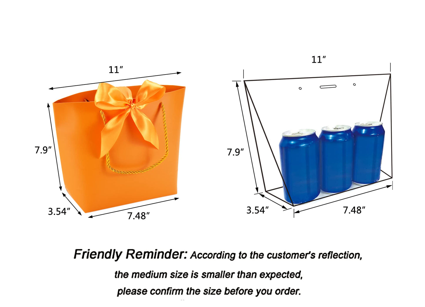 HUAPRINT Gift Bags with Handles,Party Favor Bags with Bow Ribbon,12Pcs Orange Paper Bags for Birthday Wedding Bridesmaid Present Celebration Holiday