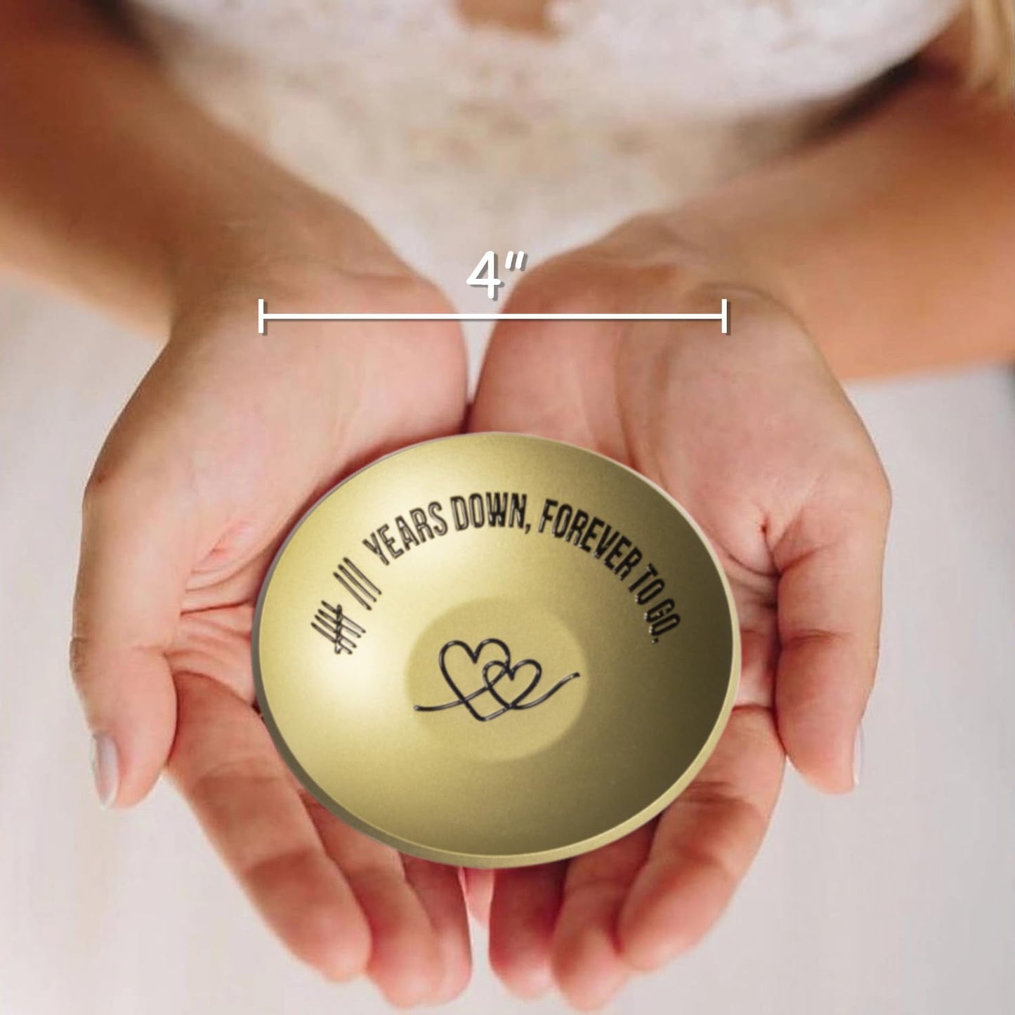 ROINS 8 Year Anniversary Bronze Gifts for Him Her, 8th Wedding Anniversary for Wife Husband, 4" Metal Ring Holder Dish Jewelry Tray - Unique Decoration Ideas Bronze Gift For Men Women Couple