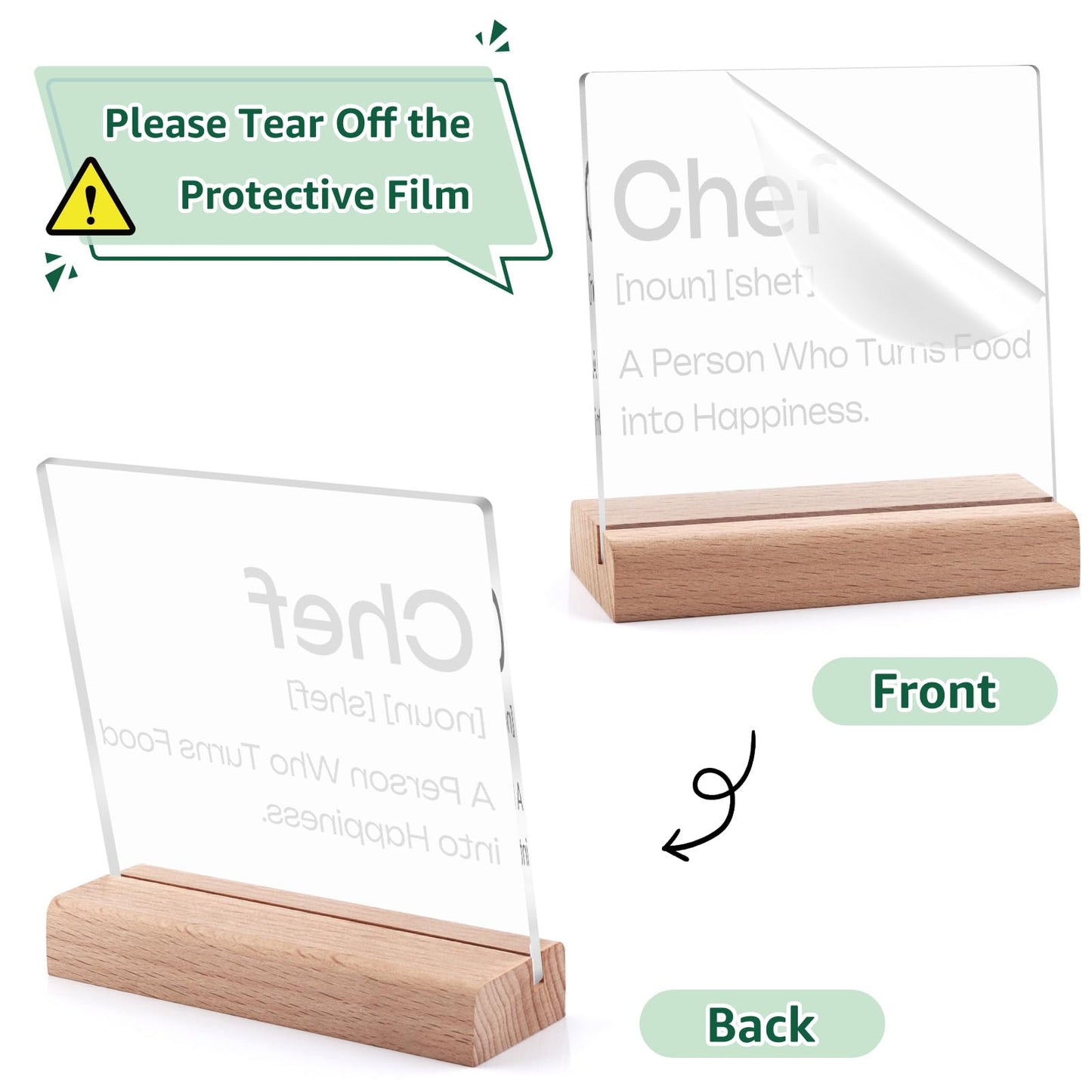 Chef Gifts for Women Men Clear Desk Decorative Sign Funny Gifts for Chef Home Dining Room Restaurant Kitchen Decor Sign Acrylic Plaque with Wooden Stand Housewarming Gift for Friend Coworkers