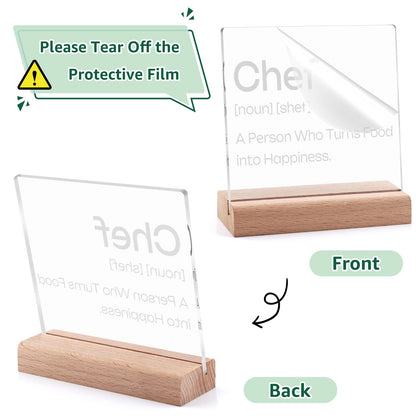 Chef Gifts for Women Men Clear Desk Decorative Sign Funny Gifts for Chef Home Dining Room Restaurant Kitchen Decor Sign Acrylic Plaque with Wooden Stand Housewarming Gift for Friend Coworkers