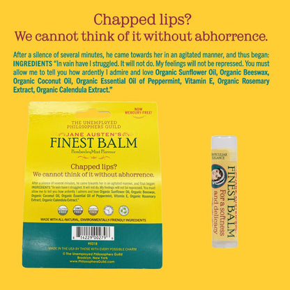 The Unemployed Philosophers Guild Jane Austen's Finest Balm - Peppermint Lip Balm, Cruelty-Free, Made in the USA from Natural and Imported Ingredients