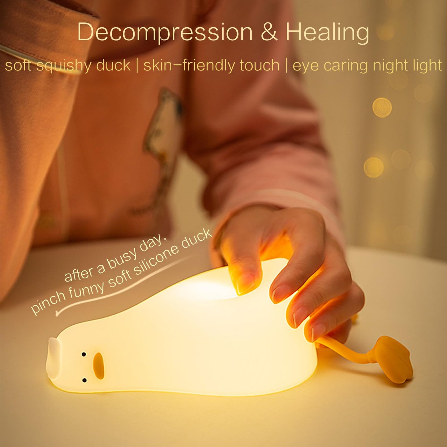 YR YRHH-PET Existential Crisis Duck Lamp, Squishy Kid Cute Lying Flat Duck Night Light, Rechargeable Ducky Lay Touch Lamp, College White Elephant Gifts, Boy Girl Fun Birthday Gift, Safe Silicone Decor
