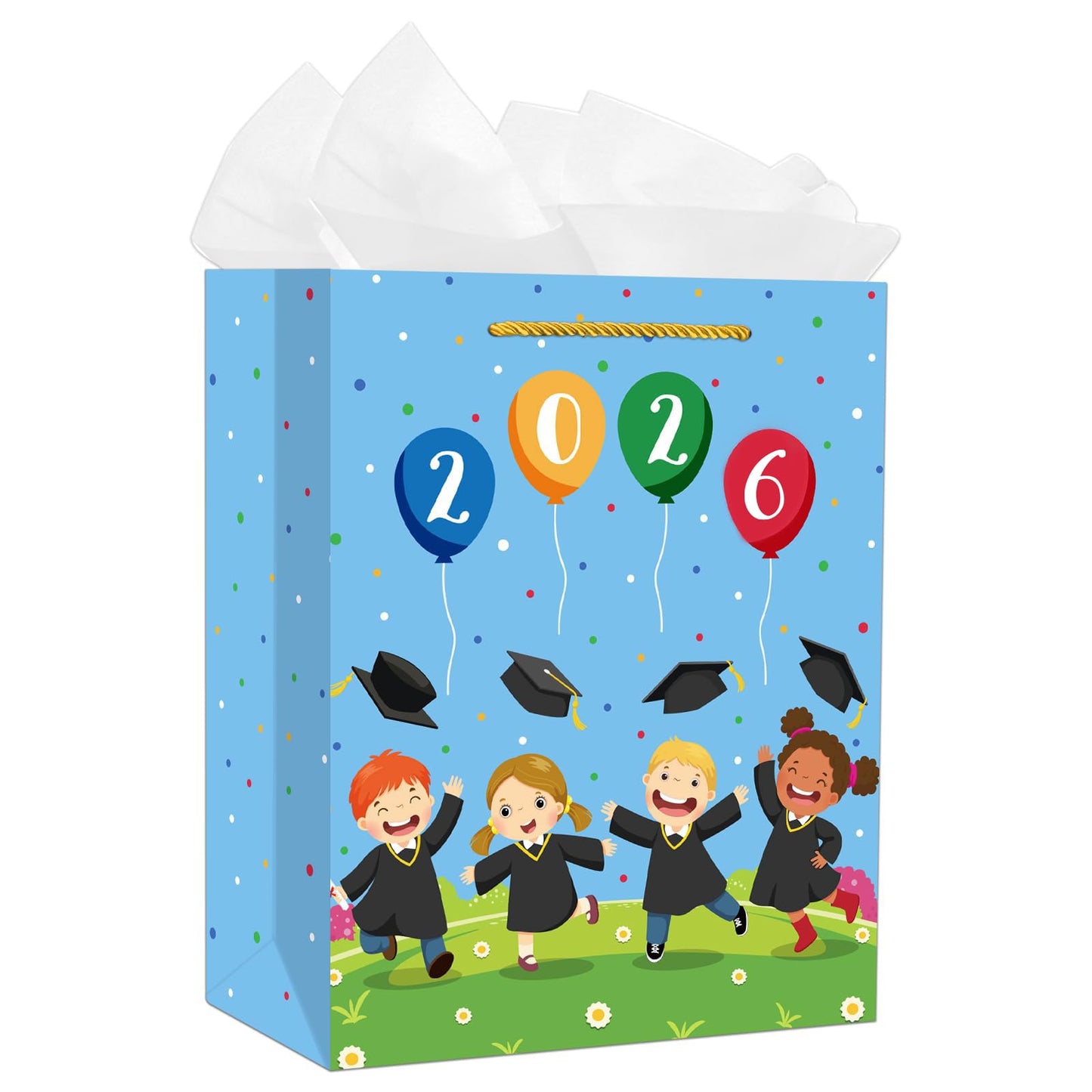 PETCEE Kindergarten Graduation Gift Bags 2026 - Pre K Preschool Graduation Bags with Tissue Paper Class of 2026 Grads Wrapping Paper Gift Bags for Kids Girls Boys Daughter Son Party Favors