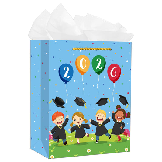 PETCEE Kindergarten Graduation Gift Bags 2026 - Pre K Preschool Graduation Bags with Tissue Paper Class of 2026 Grads Wrapping Paper Gift Bags for Kids Girls Boys Daughter Son Party Favors