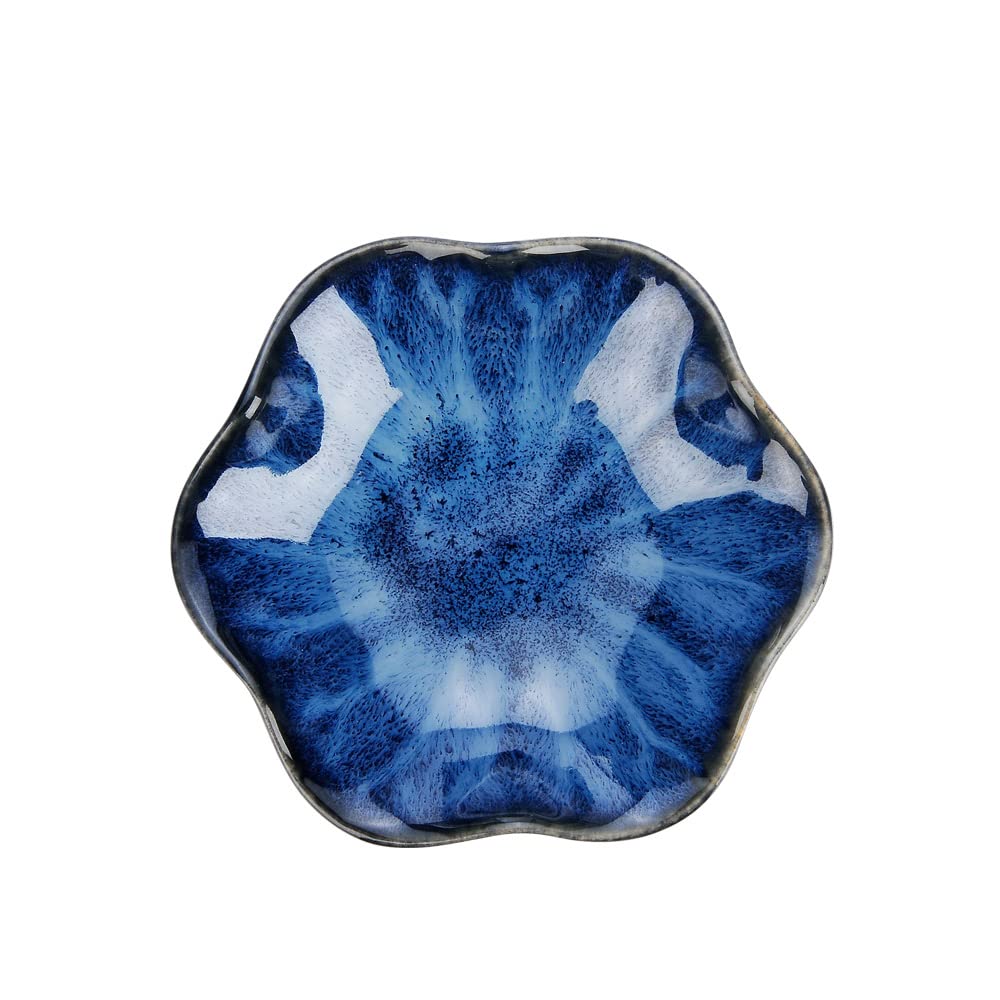 Lotus Leaf Shape Decorative Ring Tray, Small Key Bowl, Ceramic Trinket Tray Jewelry Dish Organizing Necklace Earrings, Home Decoration for Mom Best Friend Sister, Blue.