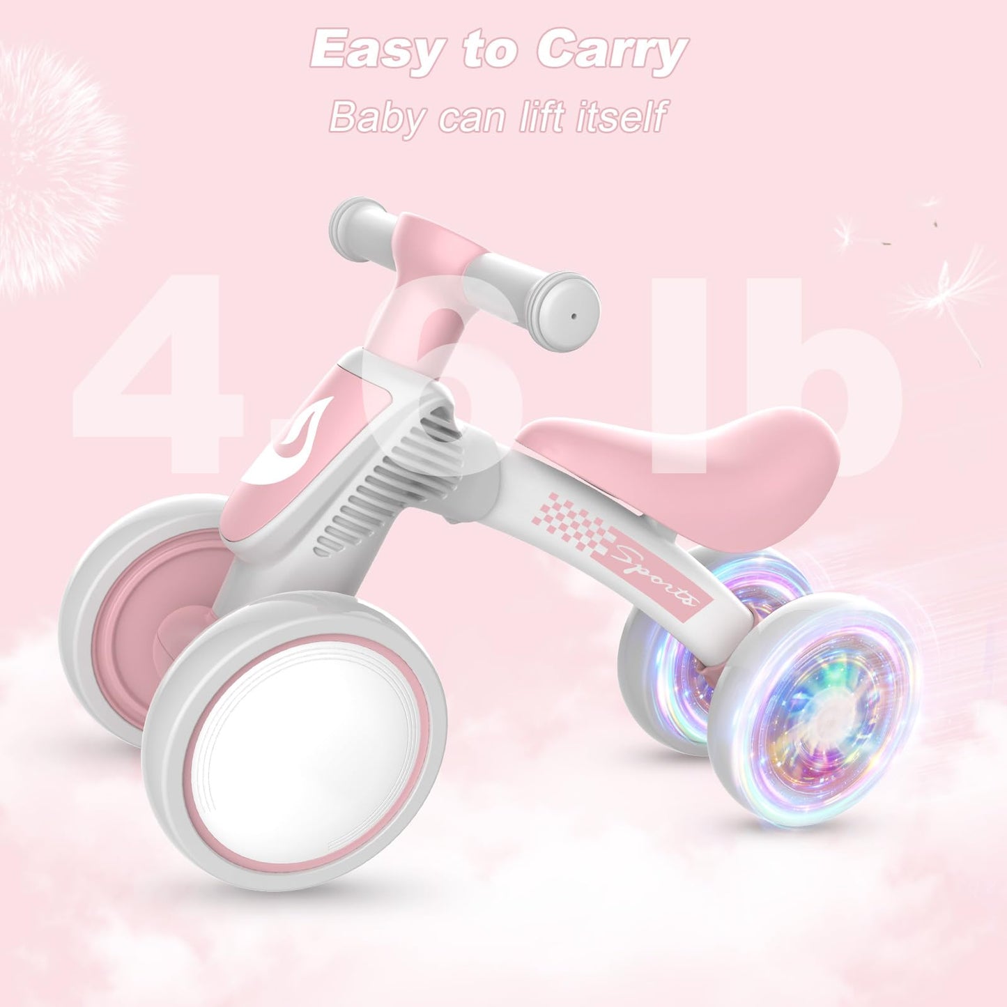 WETIFY Colorful Lighting Baby Balance Bike Toys for 1 Year Old Girl Gifts, 10-36 Month Toddler Balance Bike, No Pedal 4 Silence Wheels & Soft Seat First Bike, One Year Old Girl Birthday Gifts