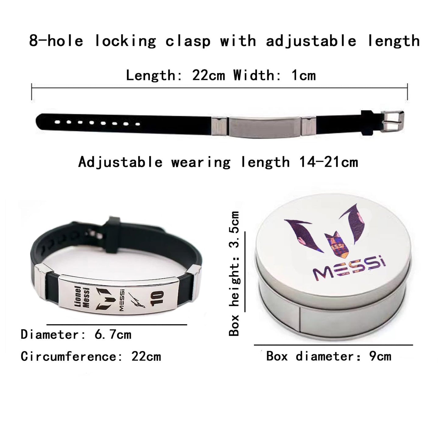Lionel Messi signature wristbands Football bracelet, Waterproof sports rubber bracelets, Rubber wristbands, Messi Memorial Collection Gift Box