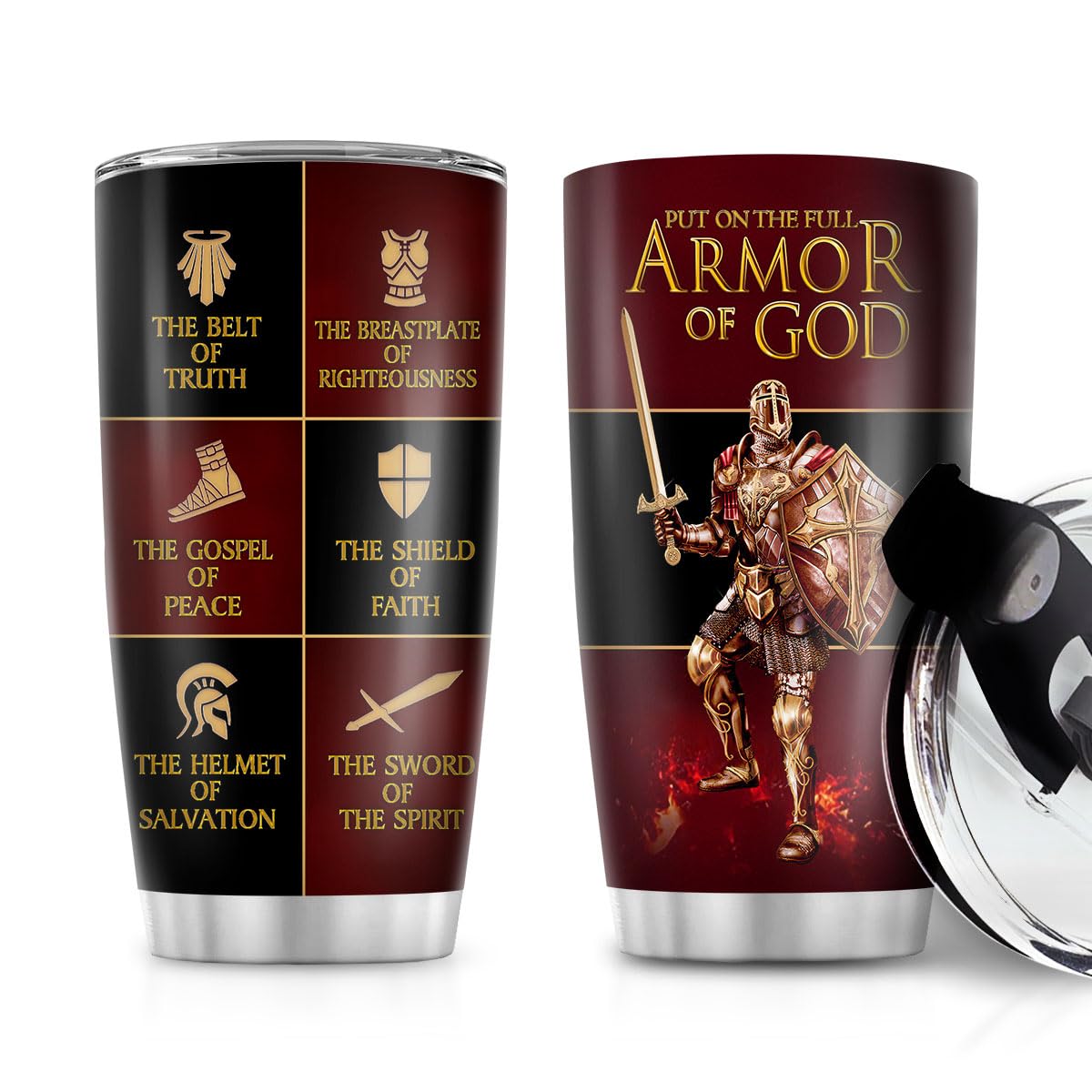 Jesuspirit Christian Gifts for Men, Women - Fathers Day, Pastor Appreciation Religious Gift For Men - Christian Coffee Mug - Armor Of God Stainless Steel Tumbler (Armor Of God, 20OZ)