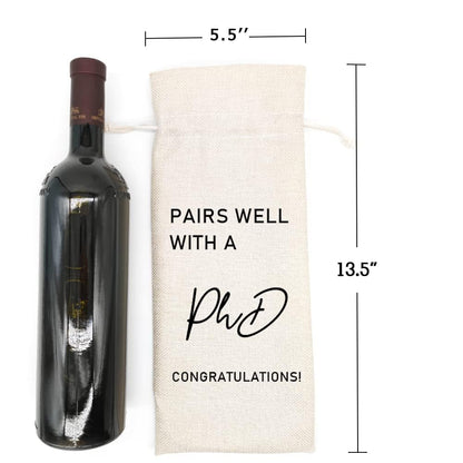 Graduation Wine Bag for Doctorate Degree, PhD, and Doctor, PhD Party Favors, Graduation Party Supplies- Burlap Reusable Gift