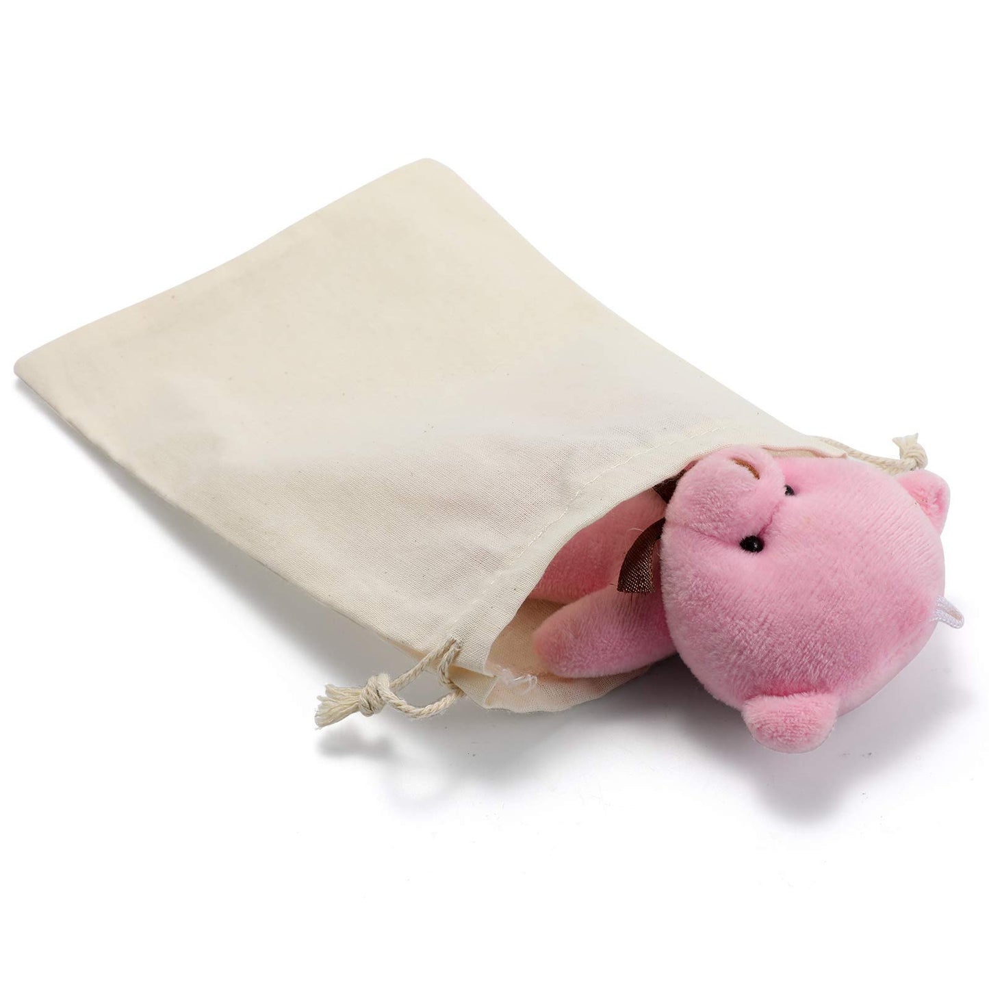 DRQ Cotton Drawstring Bags - EcoFriendly Muslin Gift & Party Favor Pouches (5 by 7 inch) - Unbleached Cotton Fabric Cloth Bags (50 Pieces)