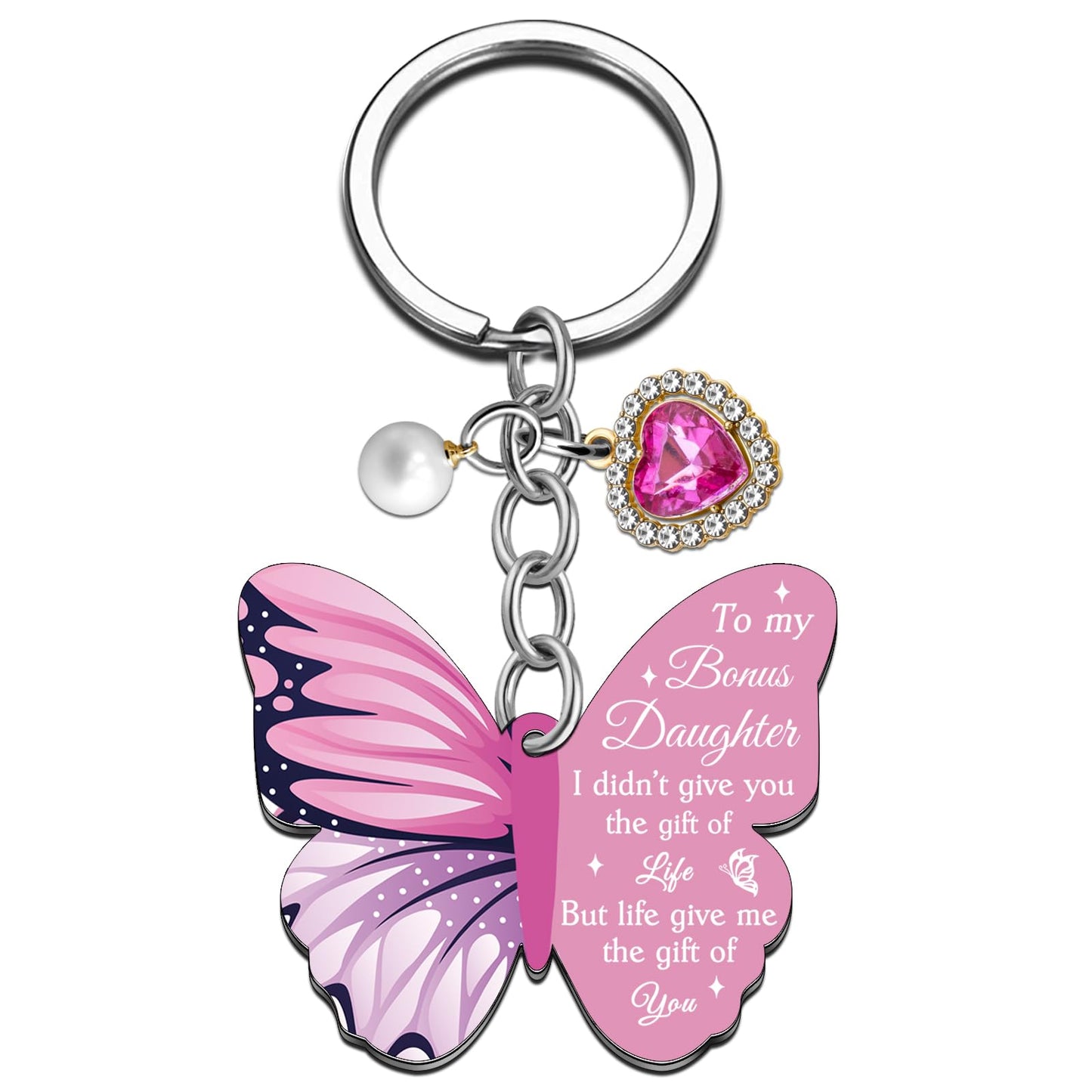 Bonus Daughter Gifts For Birthday Stepdaughter Keychain From Stepmom Stepdad Mothers Day Christmas Graduation Gifts