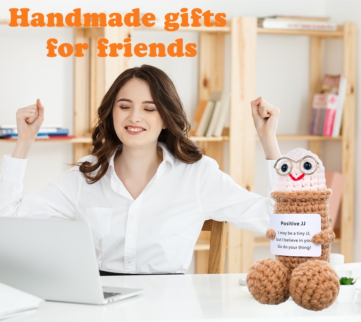 Positive Crochet Emotional Support Pickle Plushies Weird Stuffed Animal Funny Things Gag Gifts for Men Friends, Boyfriends, Husband Adult (Brown JJ-1pcs)
