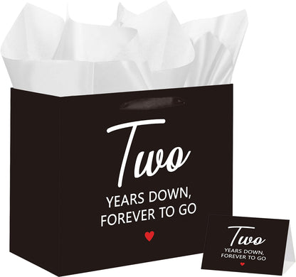 Gift Bag for the Second Anniversary, Gifts for a Second Anniversary, with Greeting Card and Tissue Paper, for Him, Her, Boyfriend, GF, Wife, Husband, Two Year Wedding Anniv. Presents Couples