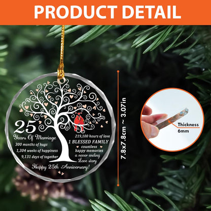 25th Wedding Anniversary Ornament - Gift for 25th Anniversary - Silver Anniversary - 25 Years of Marrige Gift Idea for Couple - Happy 15th Anniversary Glass Ornaments - Gifts for Wife, Husband