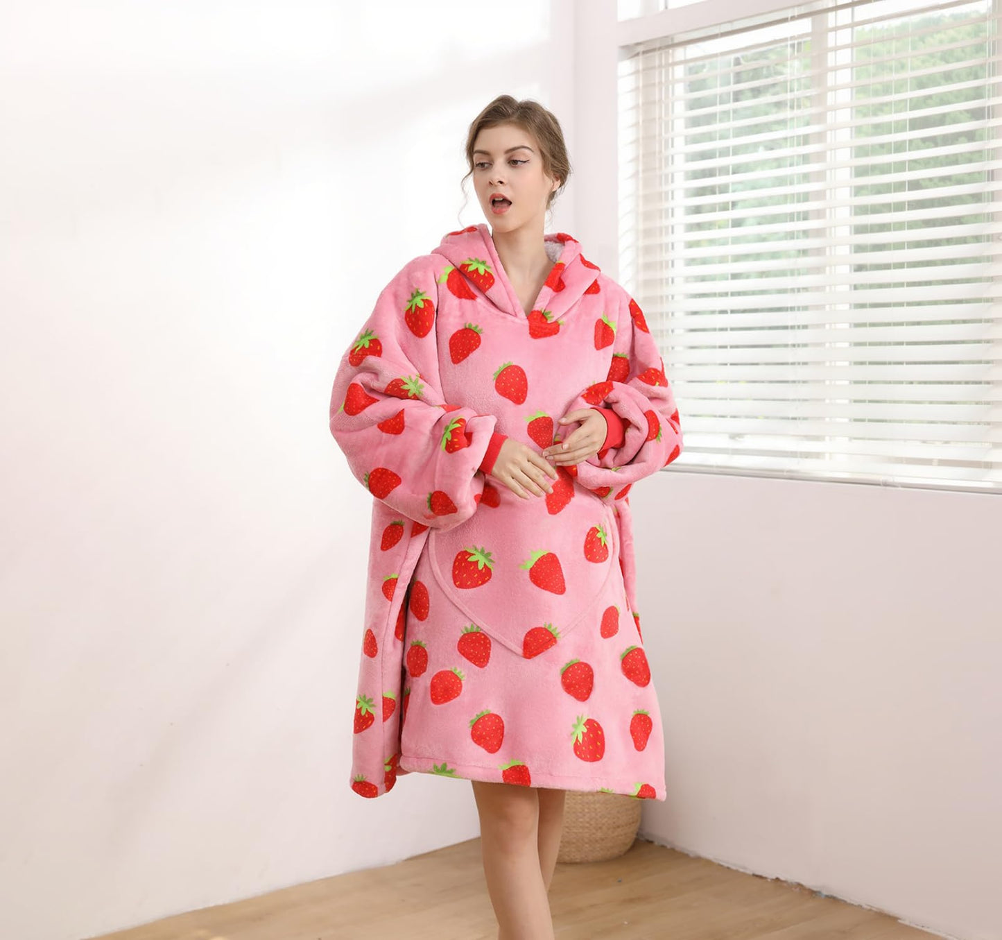 Wearable Blanket Hoodie, Women Oversized Fluffy Hoodies Blanket,Warm Cozy Sherpa Sweatshirt Gift,One Size for All