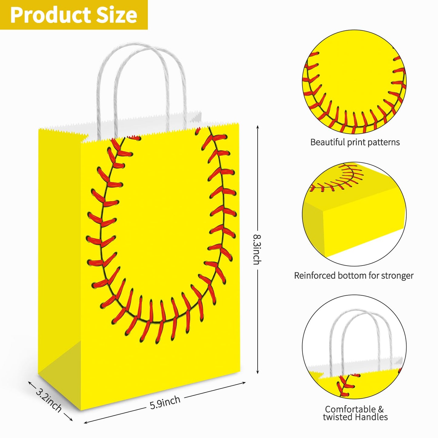 Lusmajoy 12 PCS Softball Gift Bags, Softball Goodie Bags for Softball Birthday Party Supplies, Softball Bag for Kids Treat Bags, Basketball Favor Bags
