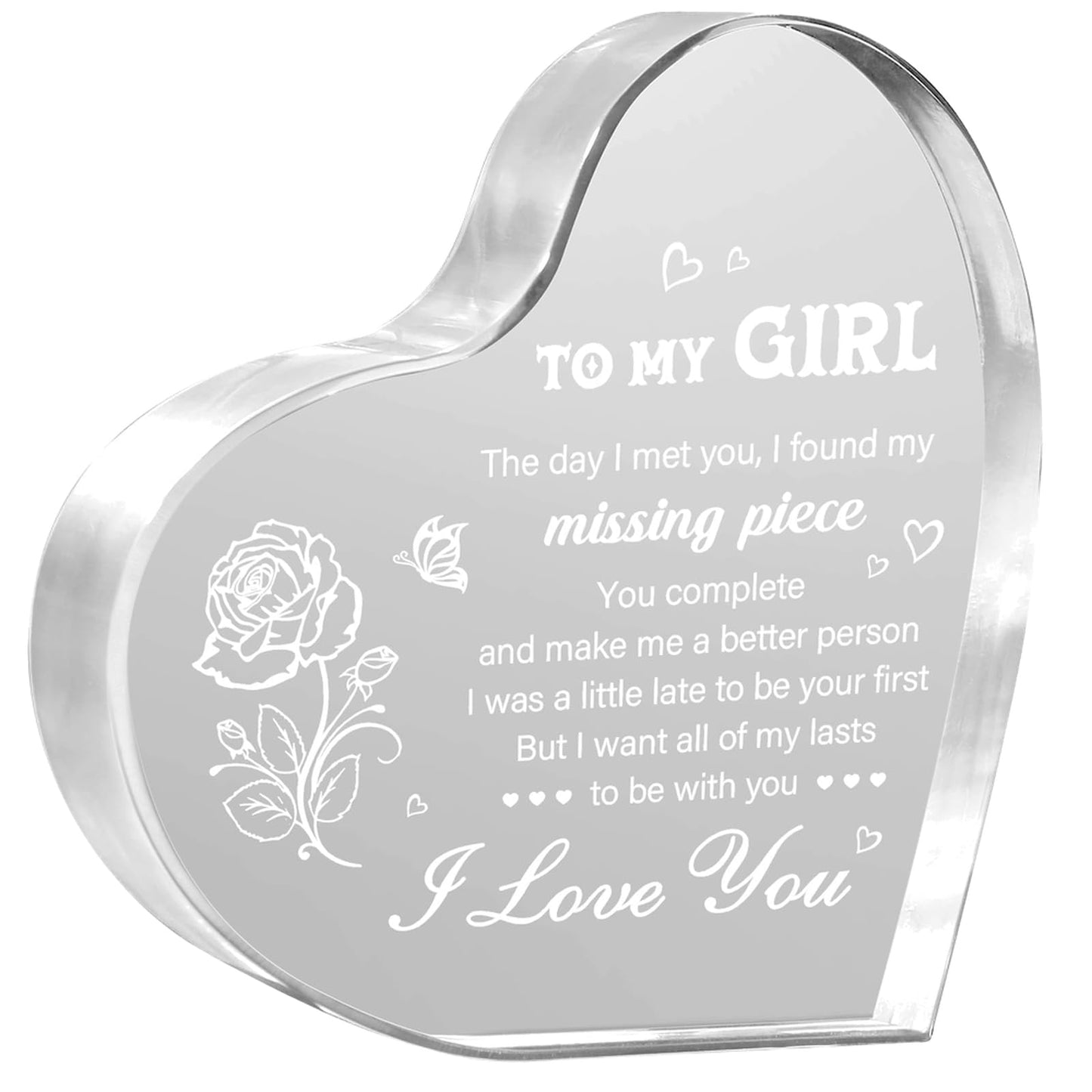 Gifts for Girlfriend, Girlfriend Birthday Keepseek, To My Girl Heart Shaped Acrylic Block, Birthday Anniversary Valentines Day Gifts for Her Wife GF