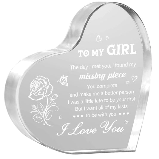 Gifts for Girlfriend, Girlfriend Birthday Keepseek, To My Girl Heart Shaped Acrylic Block, Birthday Anniversary Valentines Day Gifts for Her Wife GF