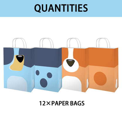 OU RUI 12Pcs Blue Dog Birthday Party Gift Bag Favors Cookie Chocolate Candy Snack Bags Dog Theme Party Carry Bag