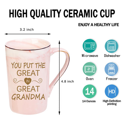 Christmas Gifts for Grandma, Great Grandma Mug, Birthday Mother’s Day Gifts for Grandmother from Granddaughter Grandson Grandchild, 14 OZ Pink with Gift Box