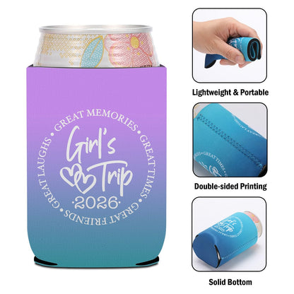 4 Pcs Girl Trip 2026 Can Cooler, Girls Trip Gifts Favors, Cup Sleeves for Cold Drinks Beer, Girls Weekend Gifts, Insulated Can Sleeve for Vacation Camping Party, Drink Cooler for Women Friend