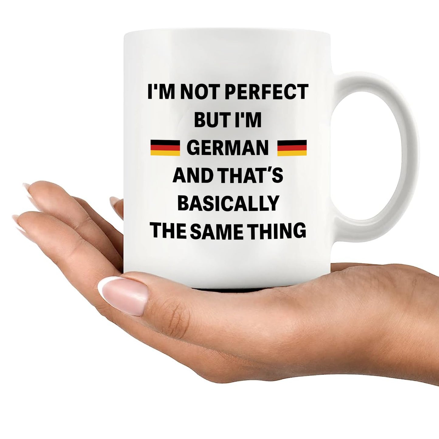 Panvola I'm Not Perfect But I'm German Funny German Gifts for Friends Coworkers Sarcastic Gifts Novelty Drinkware Ceramic Mug 11 oz White