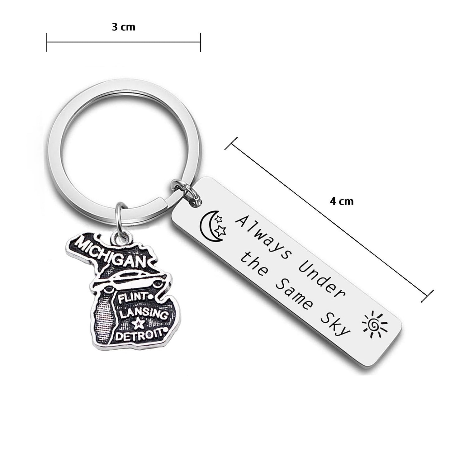 JJTZX Always Under the Same Sky US State Keychain Long Distance Map Keychain Graduation Gift between Best Friends